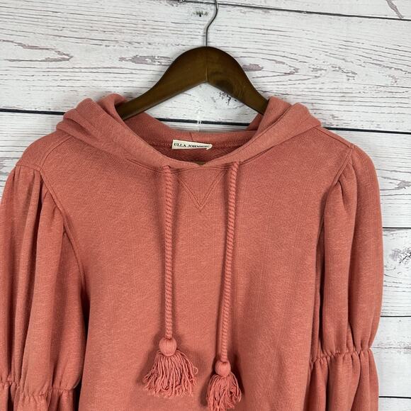 Ulla Johnson Sacha Sweatshirt Womens Medium Puff Sleeve Tassel Hoodie Clay - Picture 2 of 14